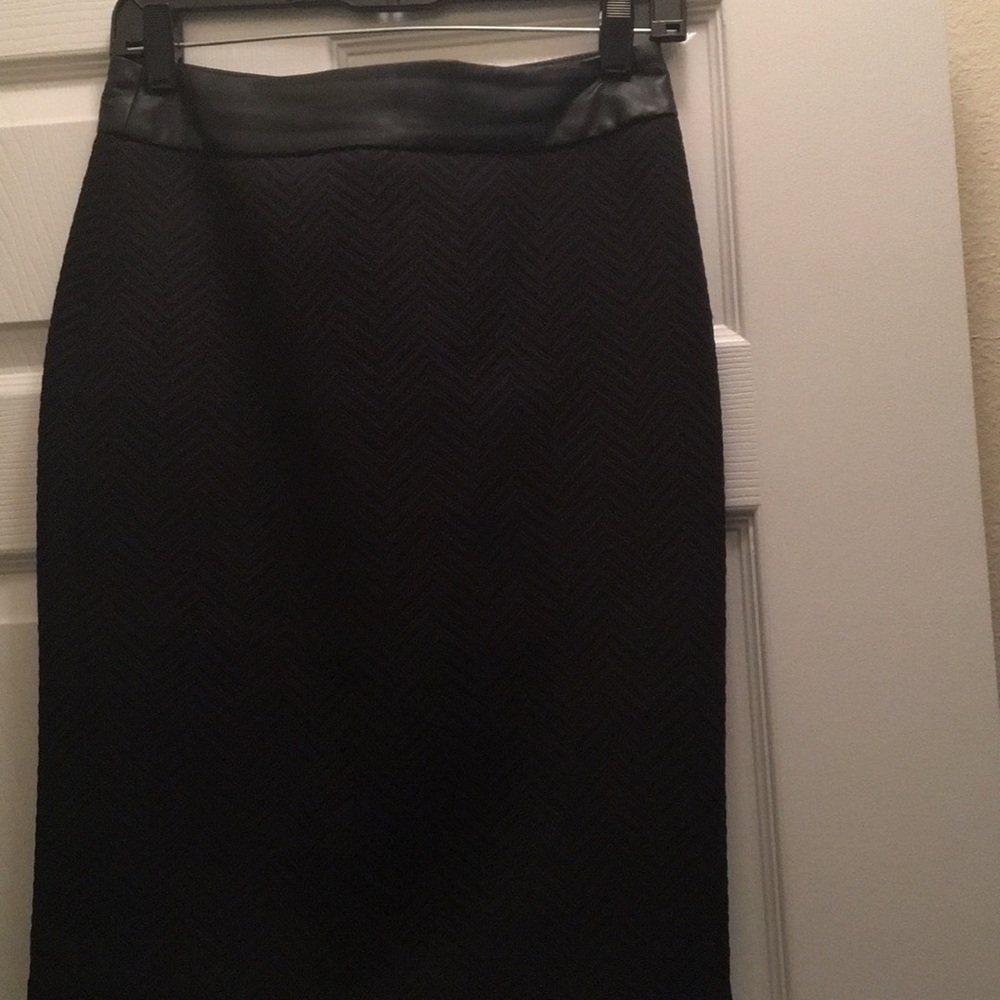 Leather trim black pencil skirt
